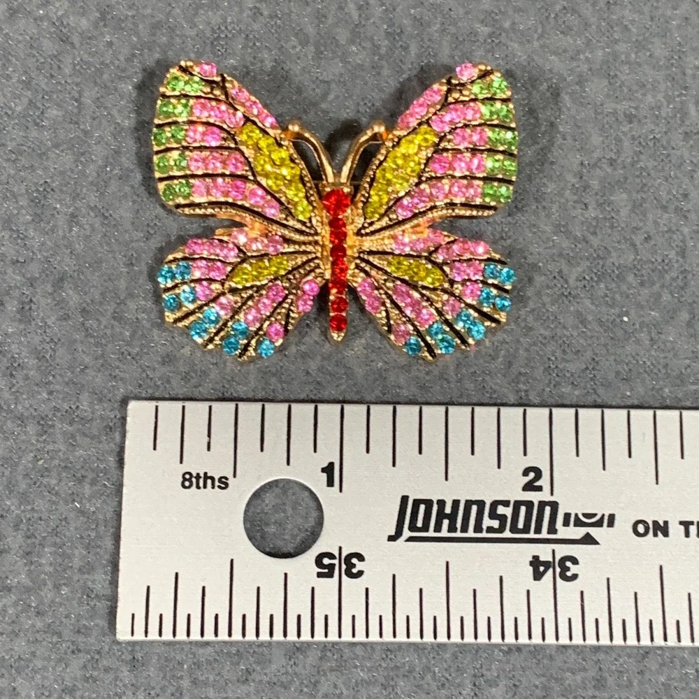Butterfly Rhinestone Brooch Pin Pink Yellow Green Blue Rainbow Sparkle Fairycore